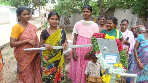 Concrete platform and drainage around borewell